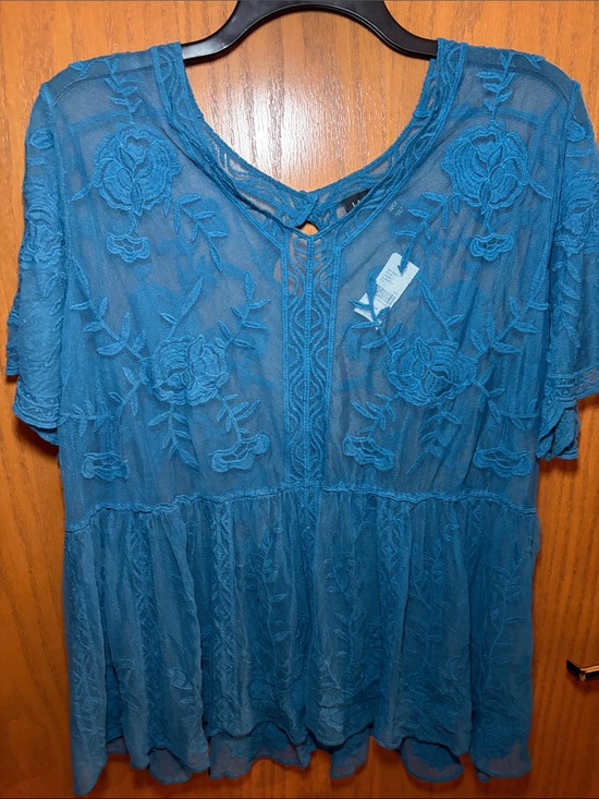 Lane Bryant Tops - Lane Bryant Teal Blue Floral Embroidered Tank Top